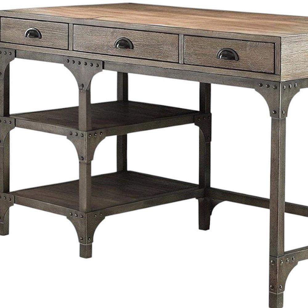 47" Natural and Gray Writing Desk With Three Drawers — view 3