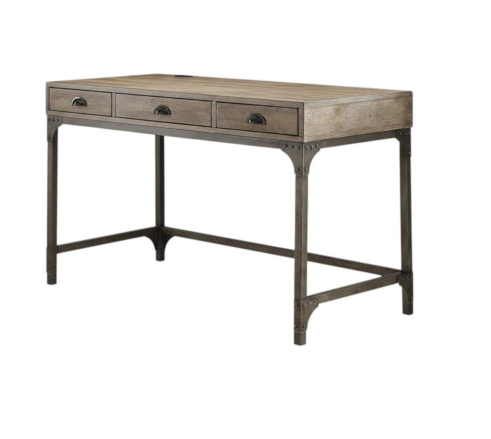47" Natural and Gray Writing Desk With Three Drawers HomeRoots