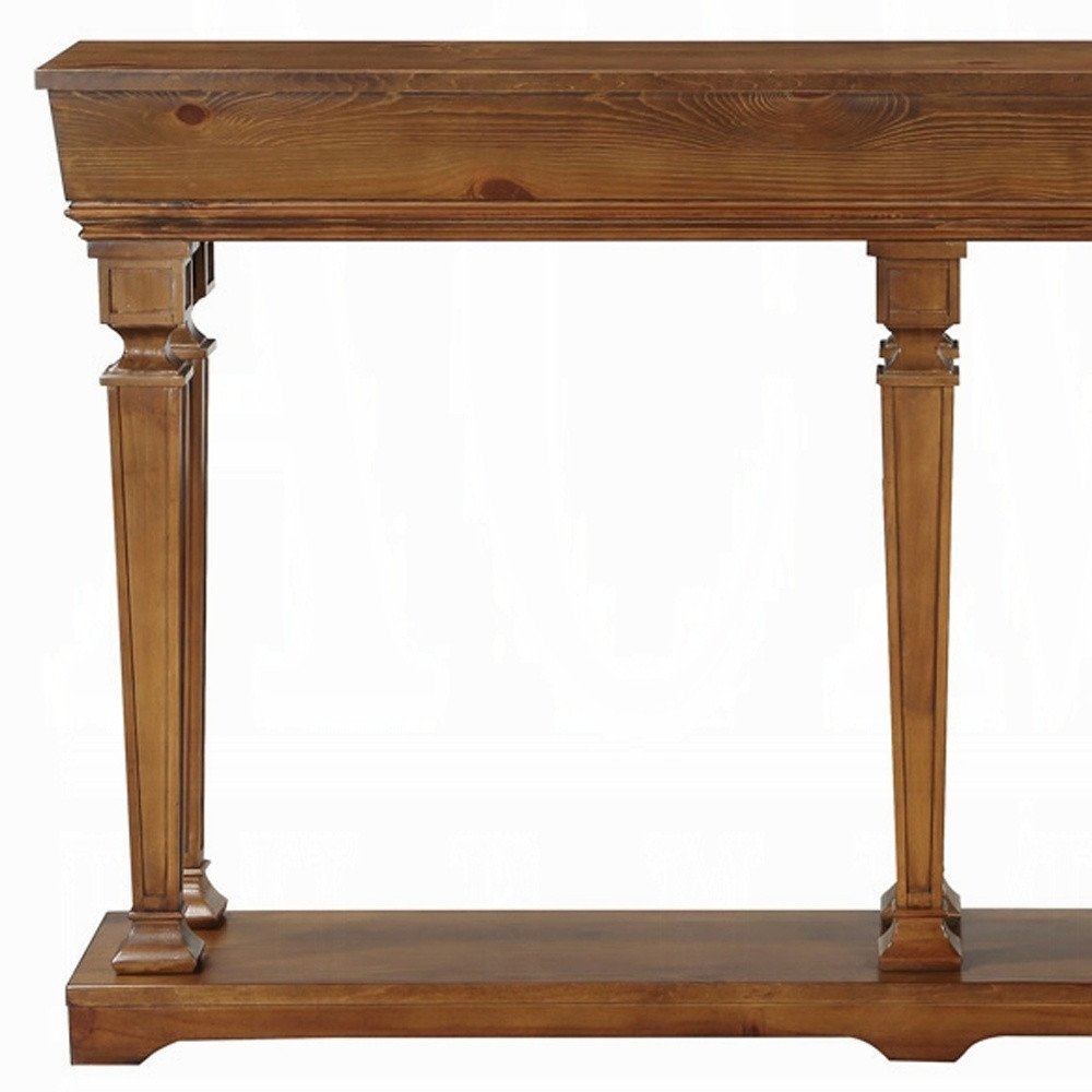 72" Oak Wood Floor Shelf Console Table With Shelf HomeRoots