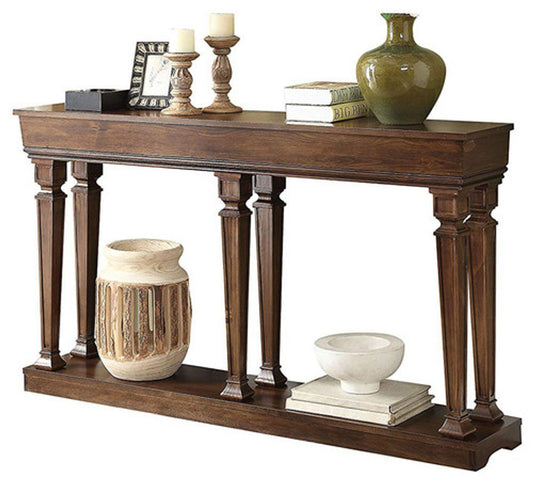 72" Oak Solid and Manufactured Wood Floor Shelf Console Table With Shelves HomeRoots
