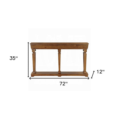 72" Oak Wood Floor Shelf Console Table With Shelf HomeRoots
