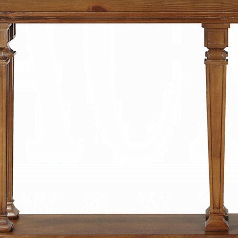 72" Oak Wood Floor Shelf Console Table With Shelf HomeRoots