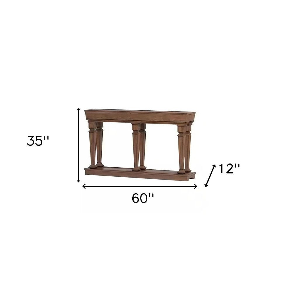 72" Oak Wood Floor Shelf Console Table With Shelf HomeRoots
