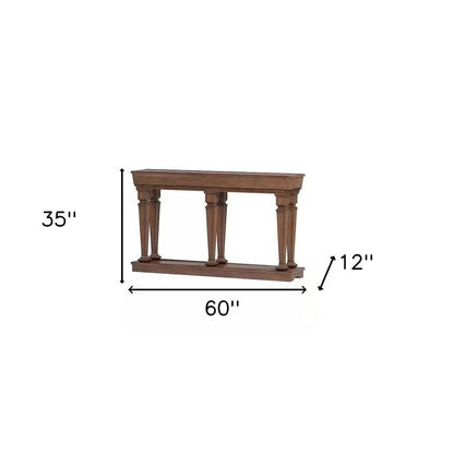 72" Oak Wood Floor Shelf Console Table With Shelf HomeRoots