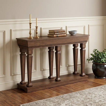 60" Brown Solid Wood Floor Shelf Console Table HomeRoots