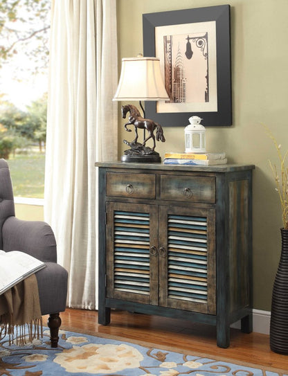 42" Blue and White Solid Wood Console Table HomeRoots