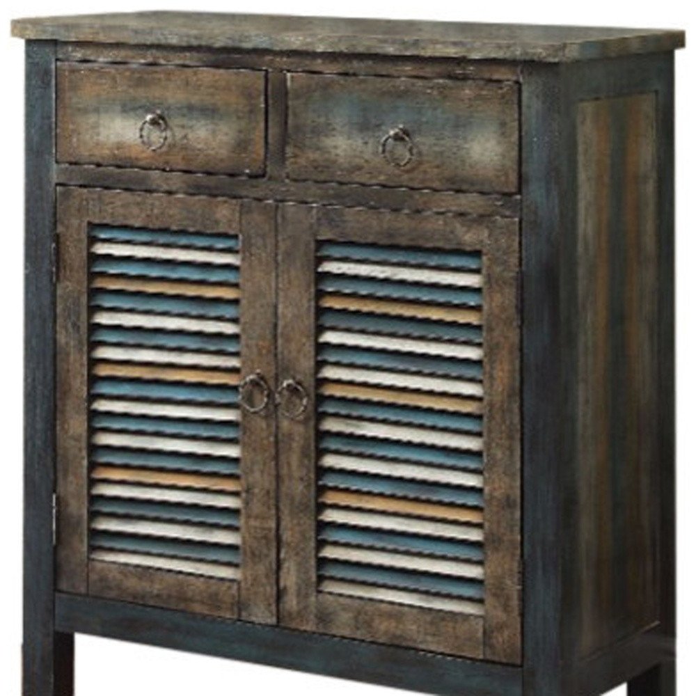 42" Blue and White Solid Wood Console Table HomeRoots