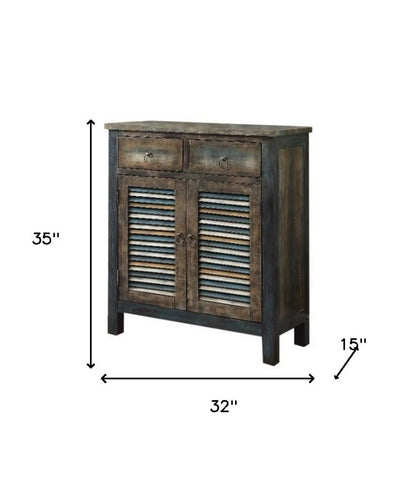 42" Blue and White Solid Wood Console Table