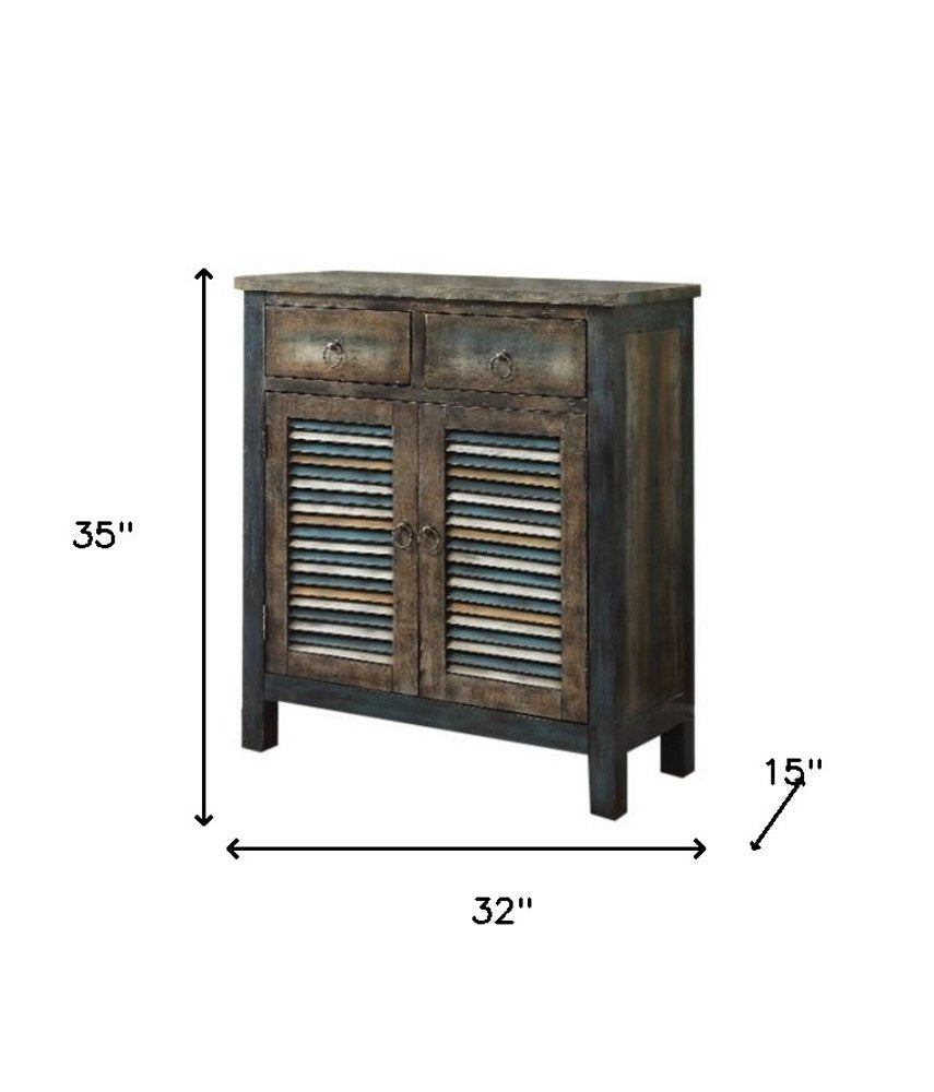 42" Blue and White Solid Wood Console Table HomeRoots