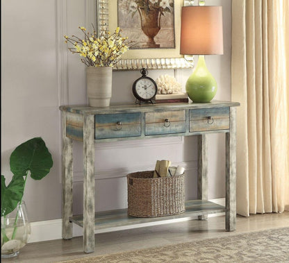 42" Blue and White Solid Wood Console Table HomeRoots