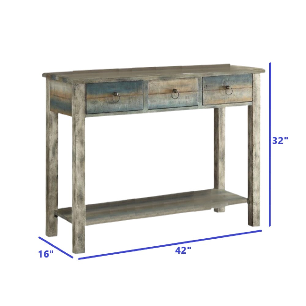 42" Blue and White Solid Wood Console Table HomeRoots