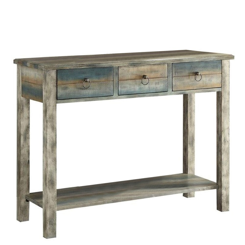 42" Blue and White Solid Wood Console Table HomeRoots