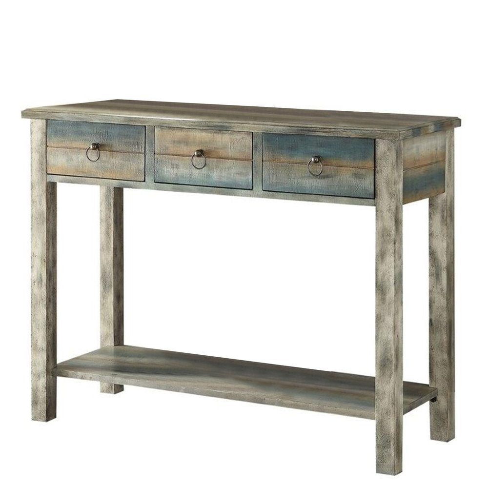 42" Blue and White Solid Wood Console Table HomeRoots