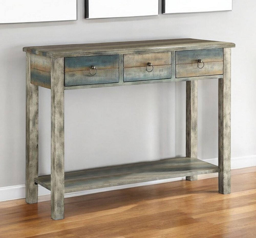 42" Blue and White Solid Wood Console Table HomeRoots