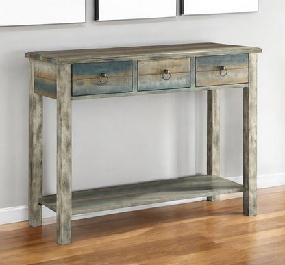 42" Blue and White Solid Wood Console Table HomeRoots