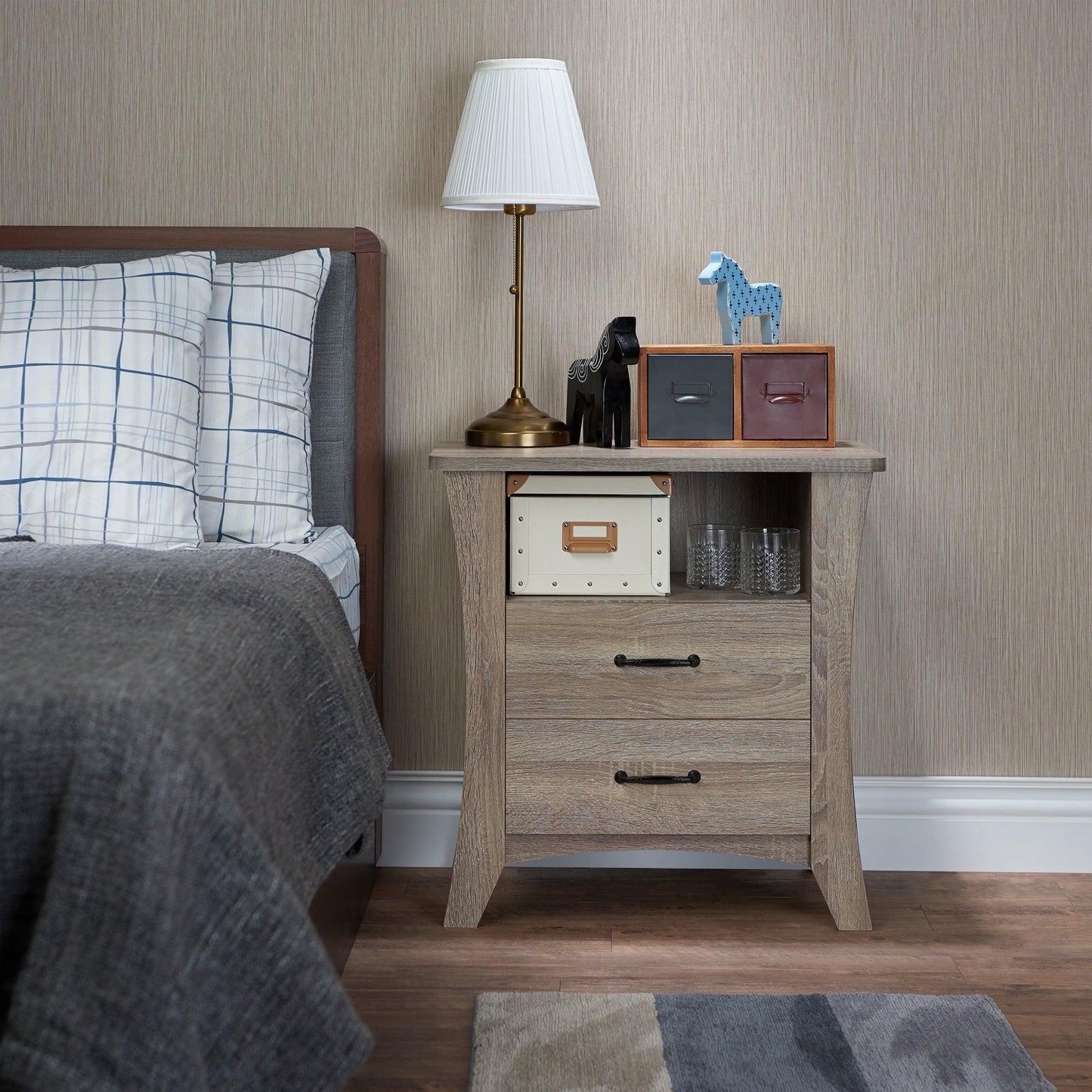 24" Brown Two Drawers Nightstand - FurniFindUSA