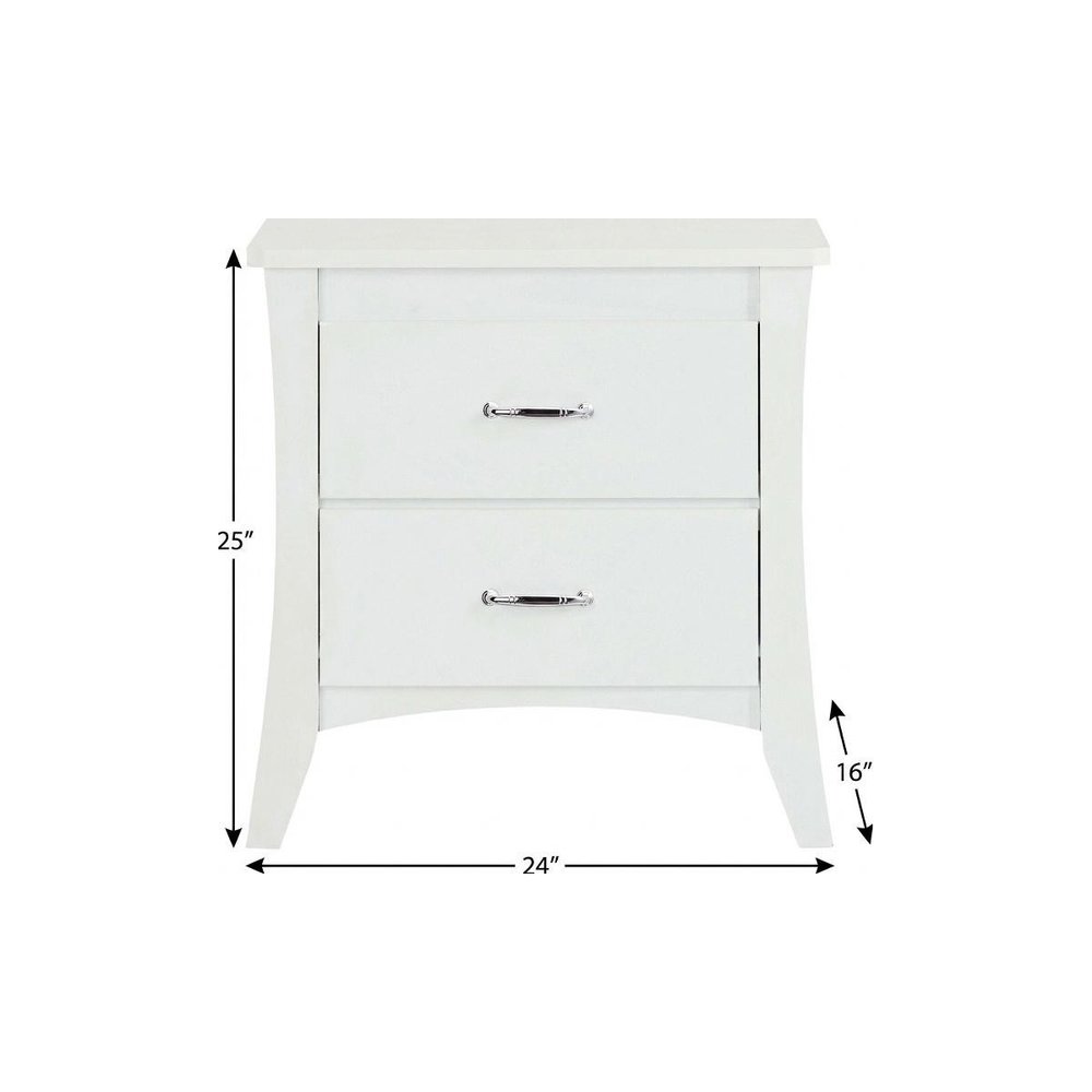25" White Wood Two Drawer Nightstand HomeRoots