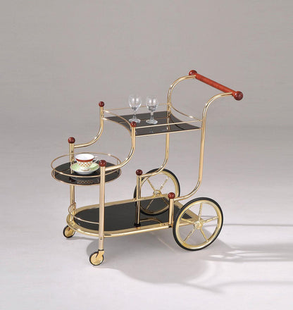 38" X 21" X 33" Golden Plated And Black Glass Serving Cart - FurniFindUSA