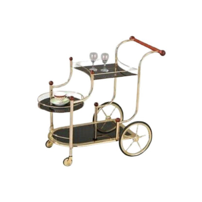 38" X 21" X 33" Golden Plated And Black Glass Serving Cart - FurniFindUSA