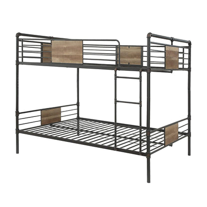 83" X 65" X 68" Sandy Black Dark Bronze Handbrushed Queen Over Queen Bunk Bed - FurniFindUSA