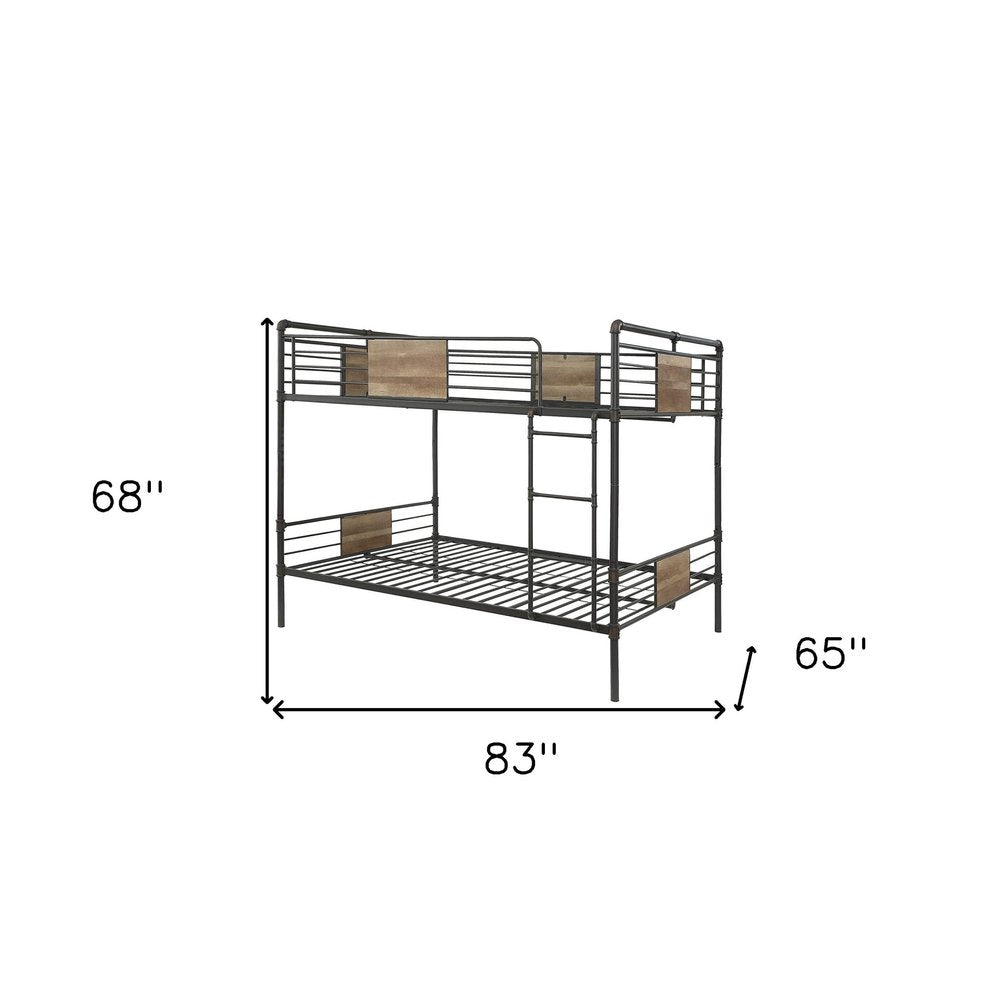 83" X 65" X 68" Sandy Black  Dark Bronze Handbrushed Queen Over Queen Bunk Bed HomeRoots