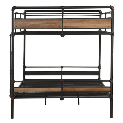 83" X 65" X 68" Sandy Black Dark Bronze Handbrushed Queen Over Queen Bunk Bed - FurniFindUSA