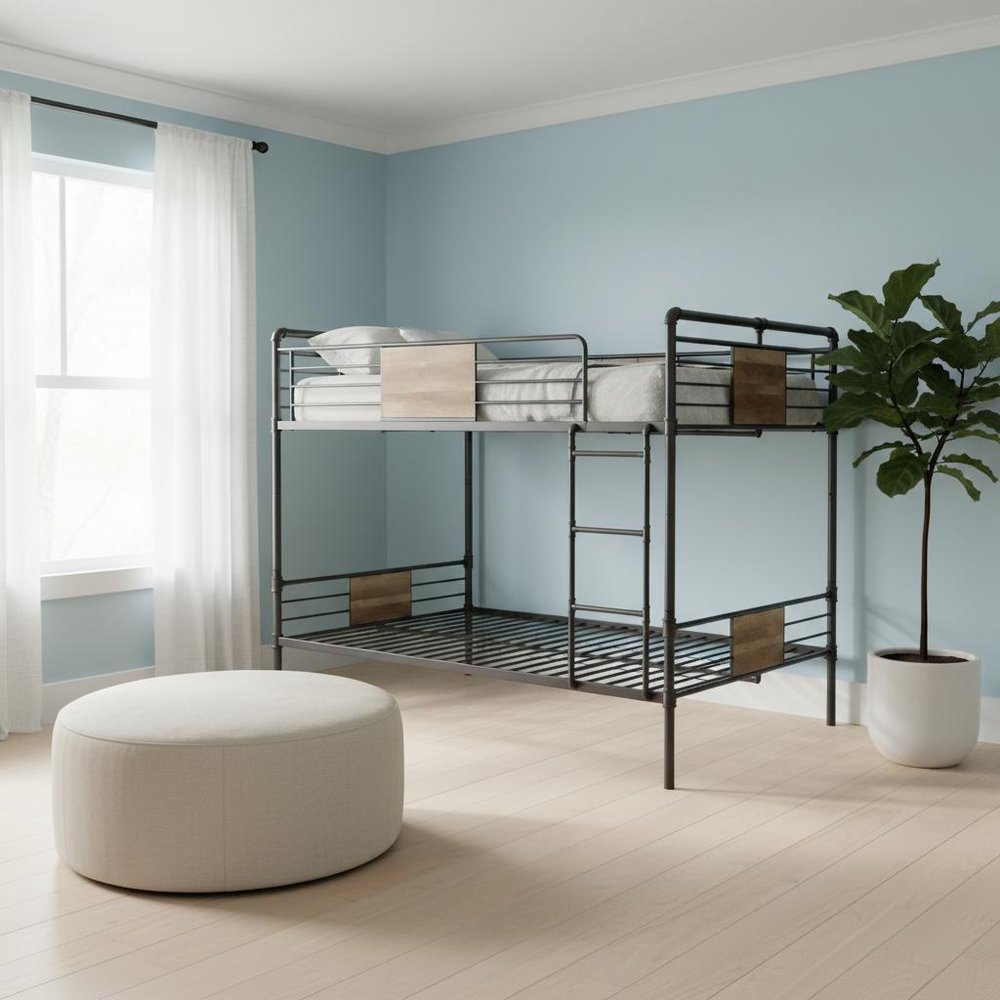 83" X 65" X 68" Sandy Black  Dark Bronze Handbrushed Queen Over Queen Bunk Bed HomeRoots