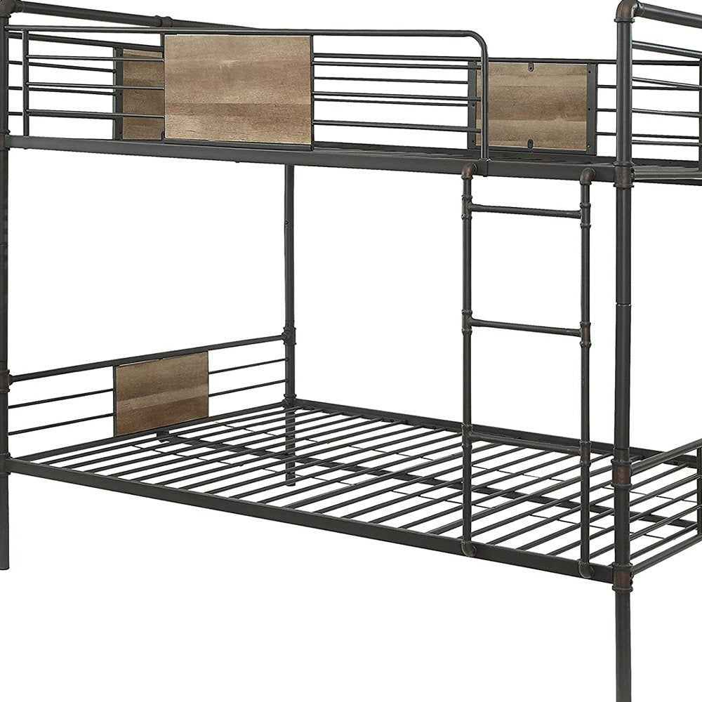 83" X 65" X 68" Sandy Black  Dark Bronze Handbrushed Queen Over Queen Bunk Bed HomeRoots