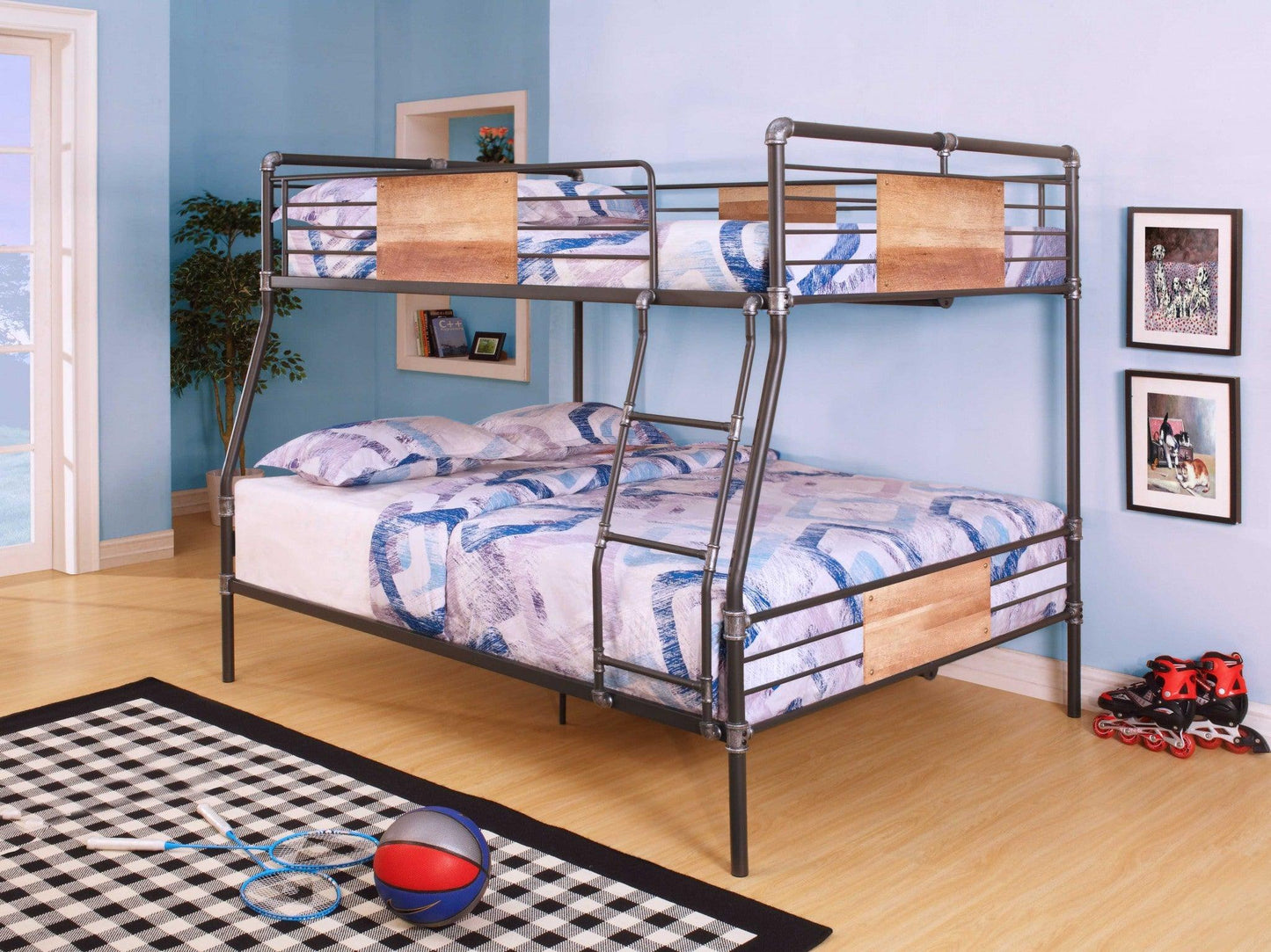 83" X 65" X 68" Sandy Black Dark Bronze Handbrushed Queen Over Queen Bunk Bed - FurniFindUSA