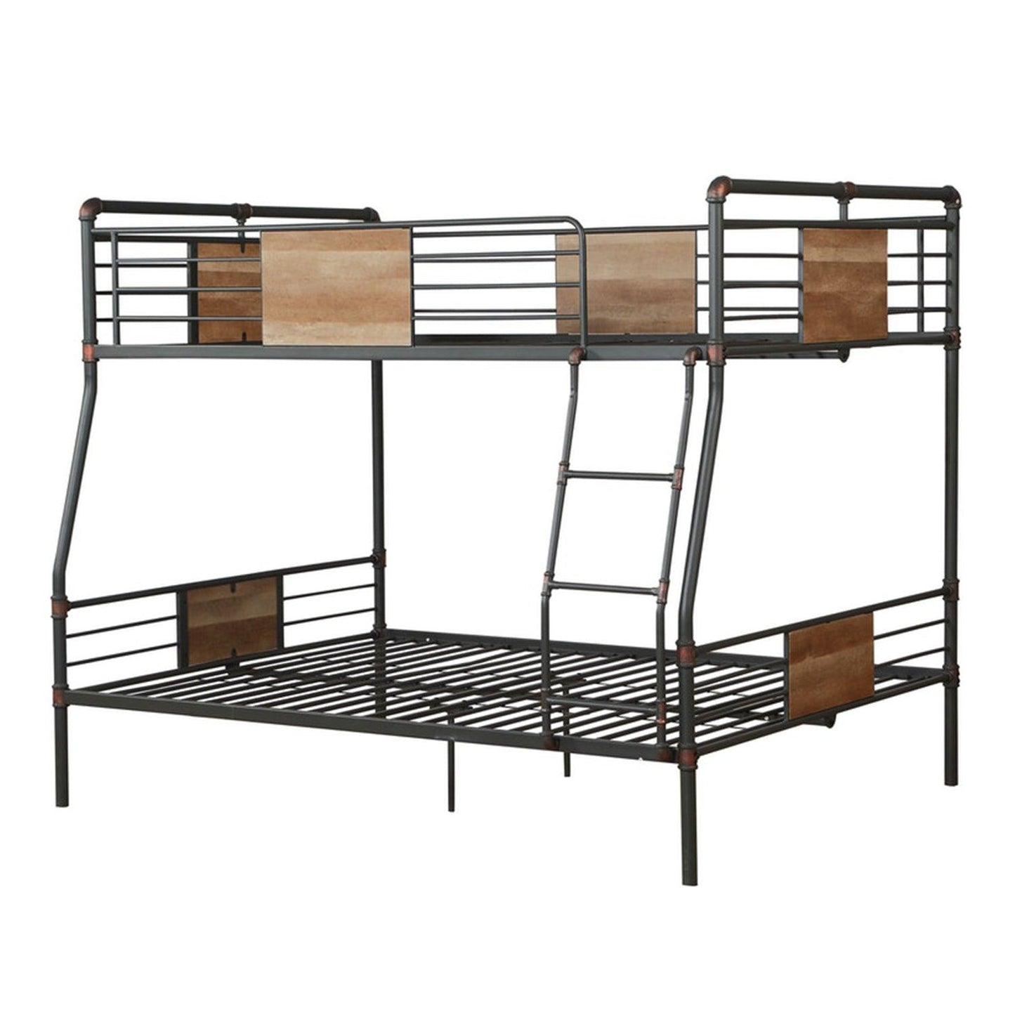 83" X 65" X 68" Sandy Black Dark Bronze Handbrushed Queen Over Queen Bunk Bed - FurniFindUSA