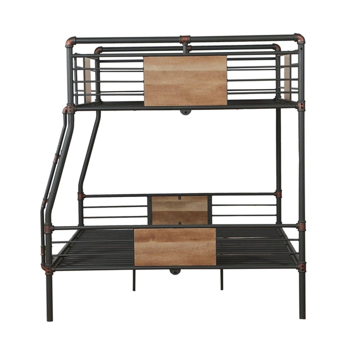 83" X 65" X 68" Sandy Black Dark Bronze Handbrushed Queen Over Queen Bunk Bed - FurniFindUSA