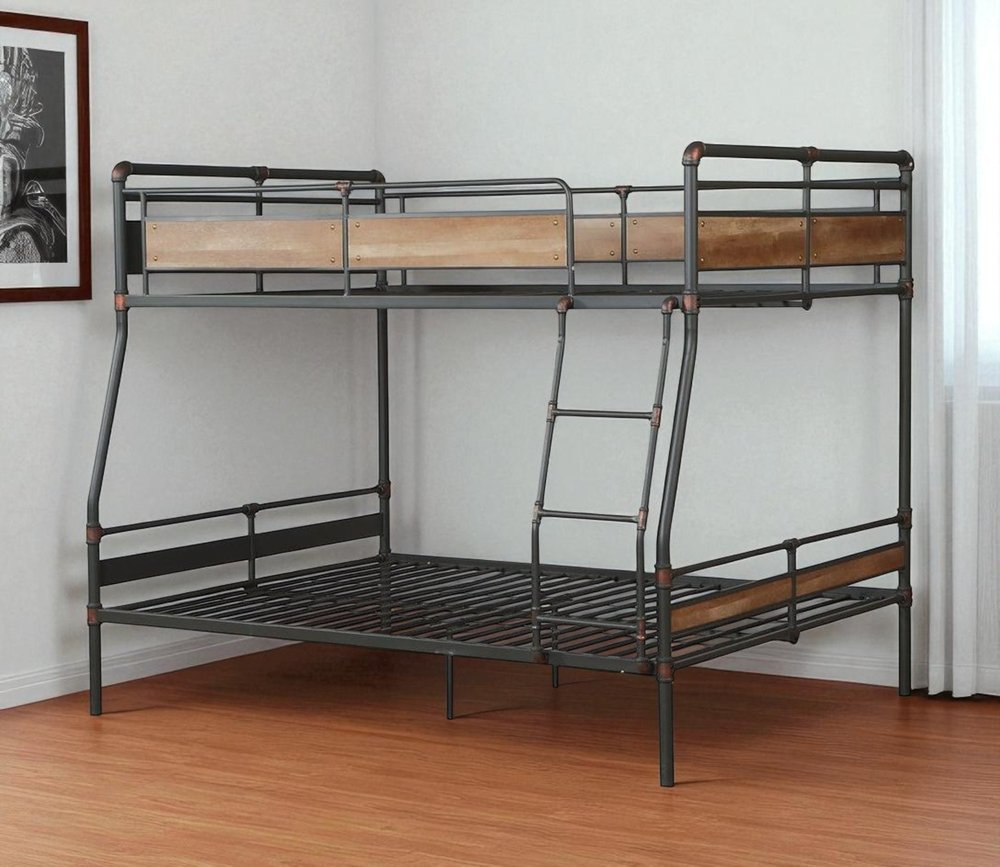 83" X 65" X 68" Sandy Black  Dark Bronze Handbrushed Queen Over Queen Bunk Bed HomeRoots