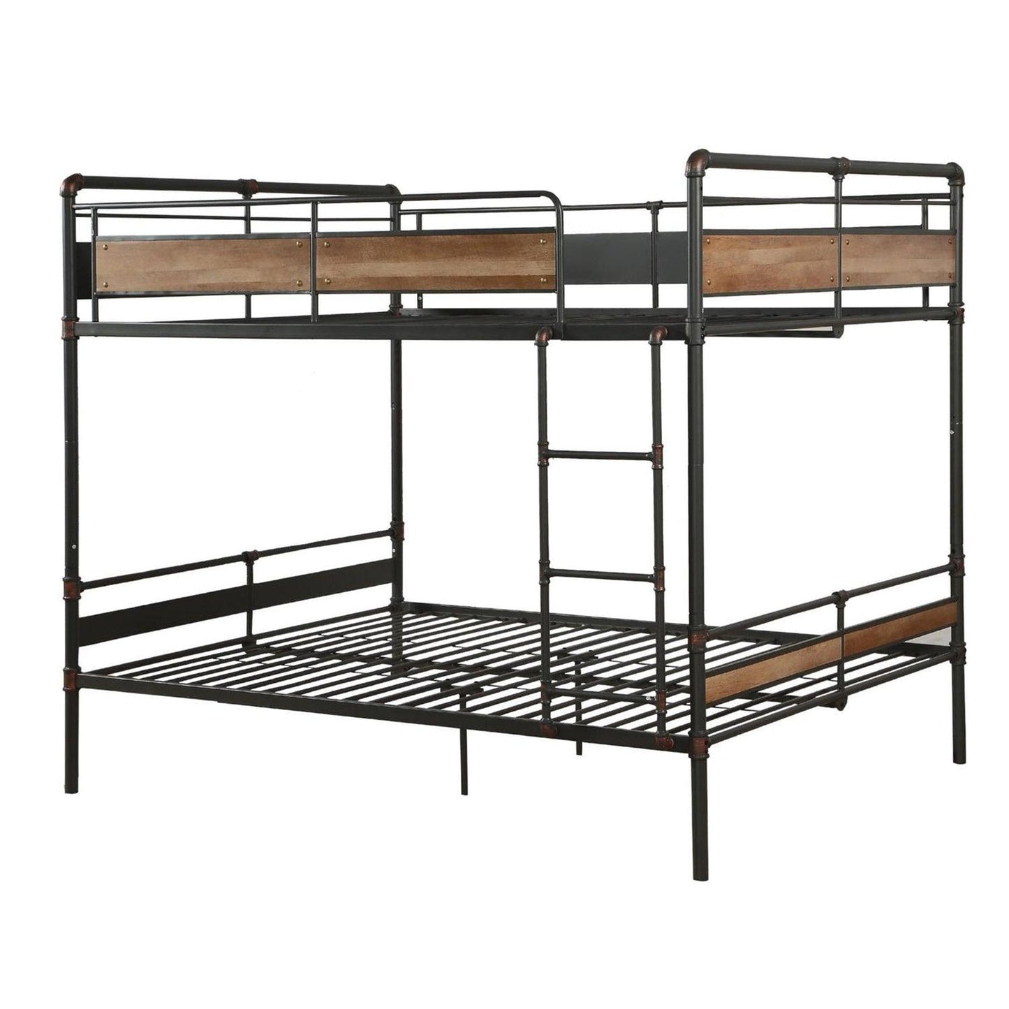 83" X 65" X 68" Sandy Black Dark Bronze Handbrushed Queen Over Queen Bunk Bed - FurniFindUSA