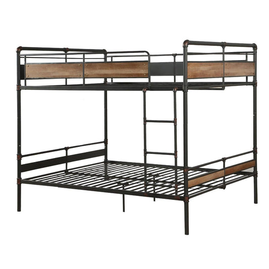 83" X 65" X 68" Sandy Black Dark Bronze Handbrushed Queen Over Queen Bunk Bed - FurniFindUSA