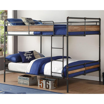 83" X 65" X 68" Sandy Black Dark Bronze Handbrushed Queen Over Queen Bunk Bed - FurniFindUSA