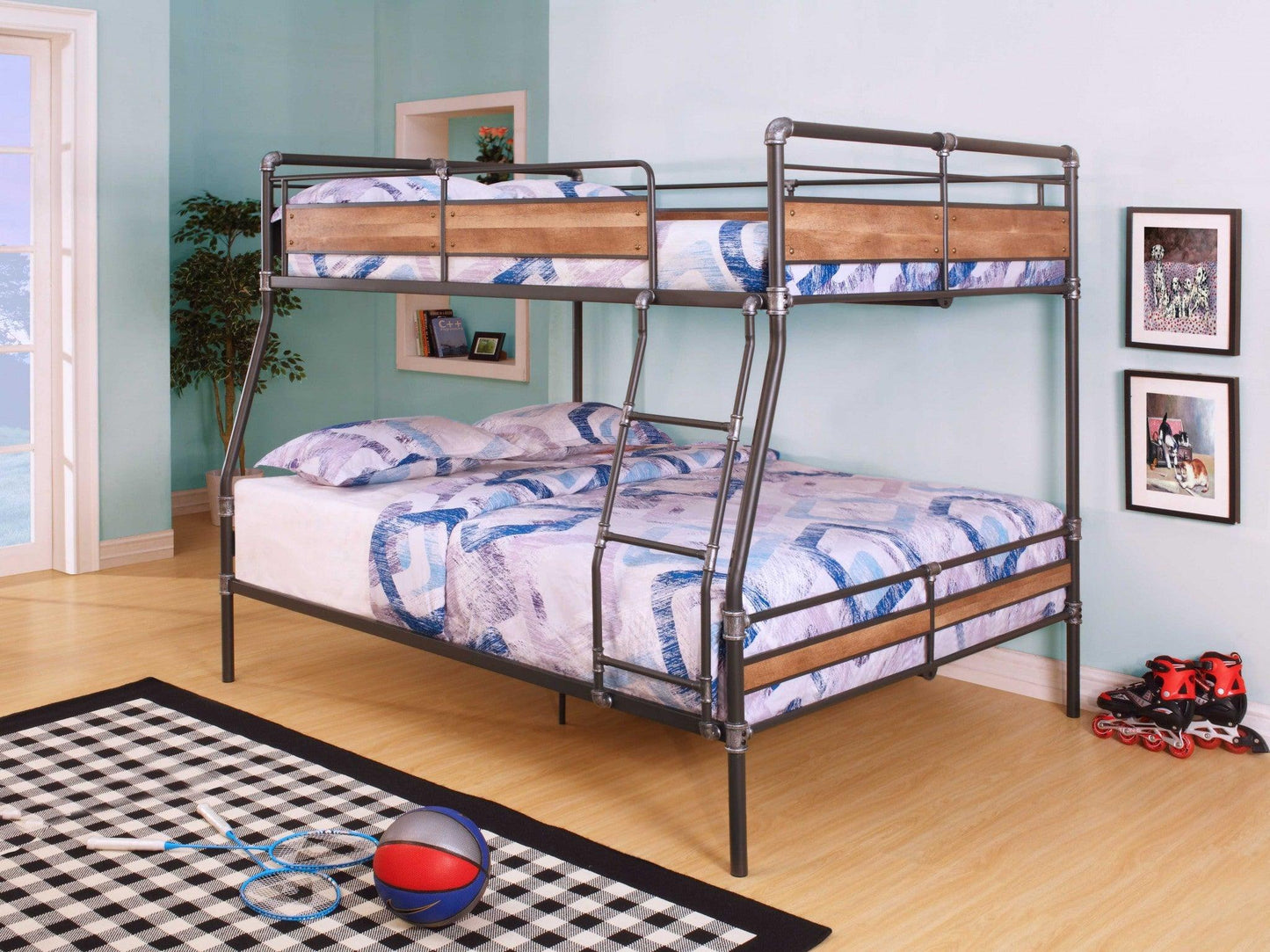 83" X 65" X 68" Sandy Black Dark Bronze Handbrushed Queen Over Queen Bunk Bed - FurniFindUSA