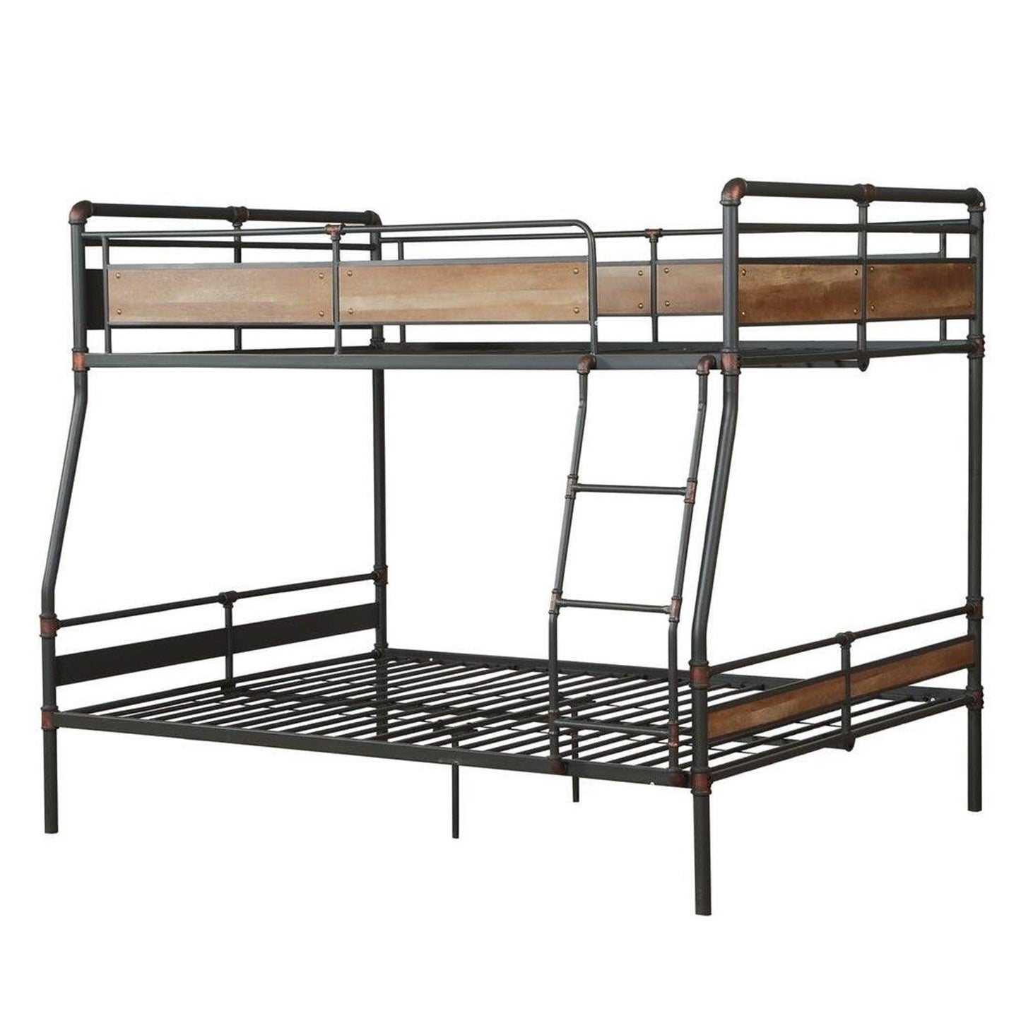 83" X 65" X 68" Sandy Black Dark Bronze Handbrushed Queen Over Queen Bunk Bed - FurniFindUSA