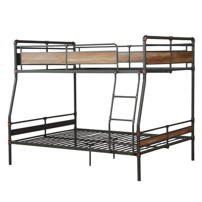 83" X 65" X 68" Sandy Black Dark Bronze Handbrushed Queen Over Queen Bunk Bed - FurniFindUSA