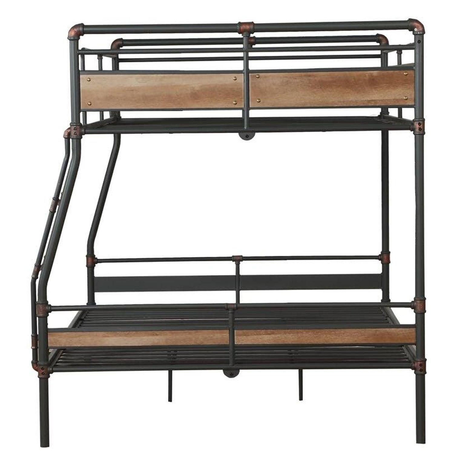 83" X 65" X 68" Sandy Black Dark Bronze Handbrushed Queen Over Queen Bunk Bed - FurniFindUSA