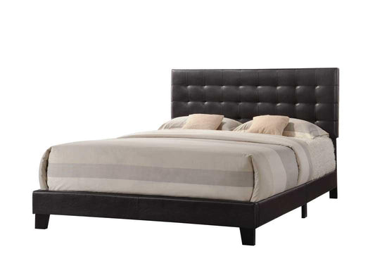 Solid Wood Queen Tufted Espresso Upholstered Faux Leather Bed - FurniFindUSA