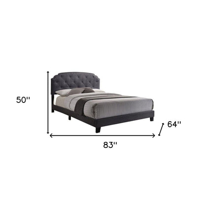 Gray Wood And Tufted Linen Queen Bed Frame with Nailhead Trim HomeRoots