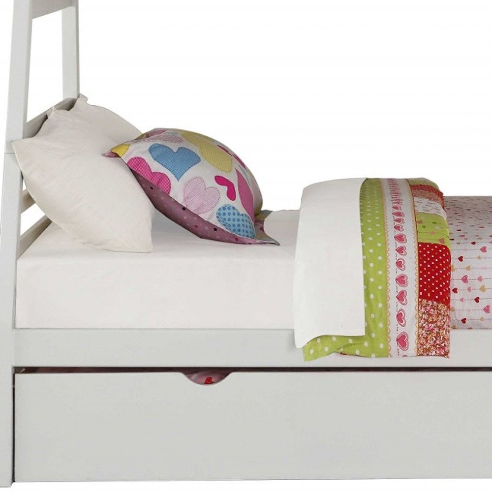 White Twin Over Full Solid Wood Bunk Bed With Stairs And Trundle And Storage HomeRoots