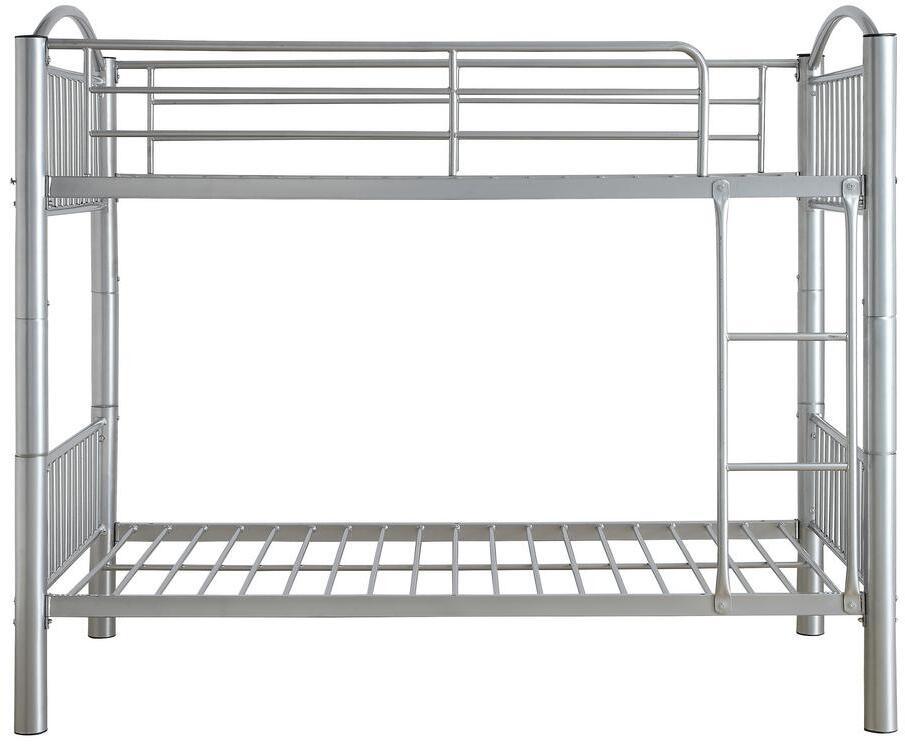 78" X 44" X 67" Twin Over Twin Silver Metal Bunk Bed - FurniFindUSA