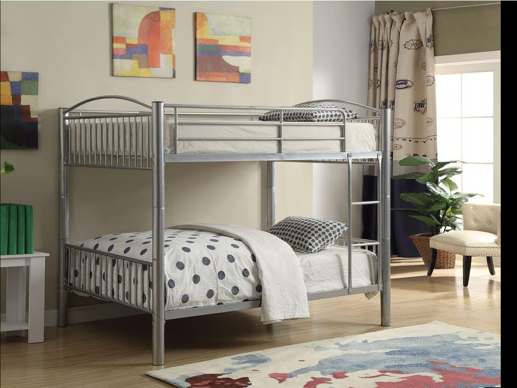 78" X 56" X 67" Silver Metal Full Over Full Bunk Bed - FurniFindUSA