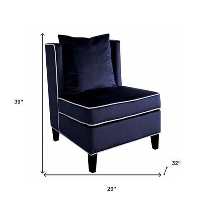29" Dark Blue And Black Velvet Slipper Chair - FurniFindUSA