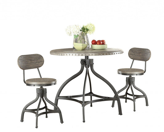 36" X 36" X 36" 3Pc Pack Gray Oak Adjustable Counter Height Dining Set - FurniFindUSA