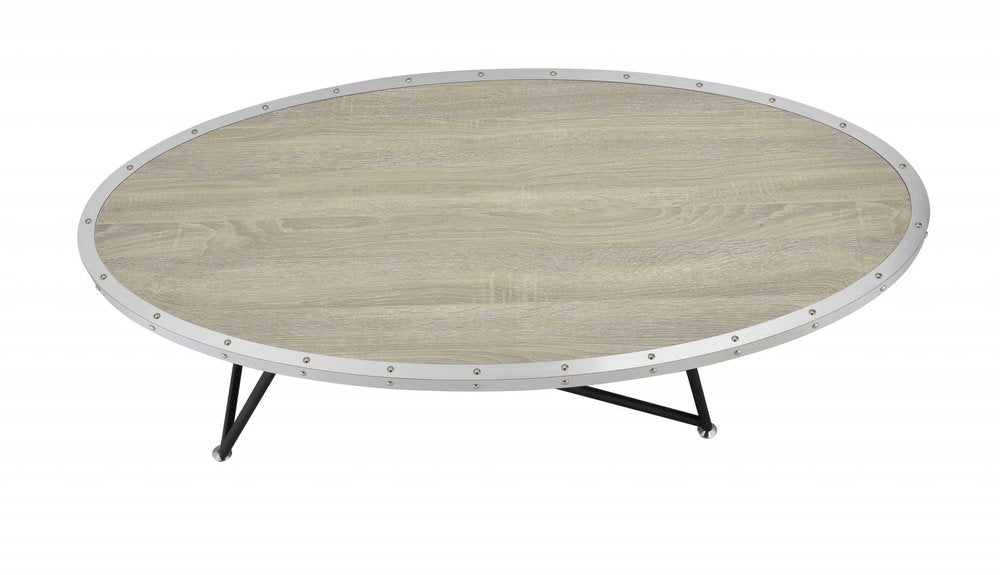 46" Gray and Black Wood and Iron Oval Coffee Table HomeRoots