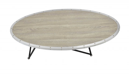 46" Gray and Black Wood and Iron Oval Coffee Table HomeRoots