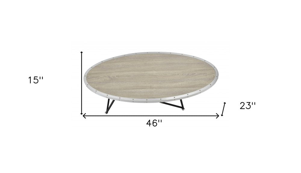 46" Gray and Black Wood and Iron Oval Coffee Table HomeRoots