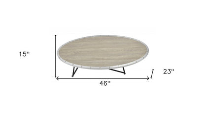 46" Gray and Black Wood and Iron Oval Coffee Table HomeRoots
